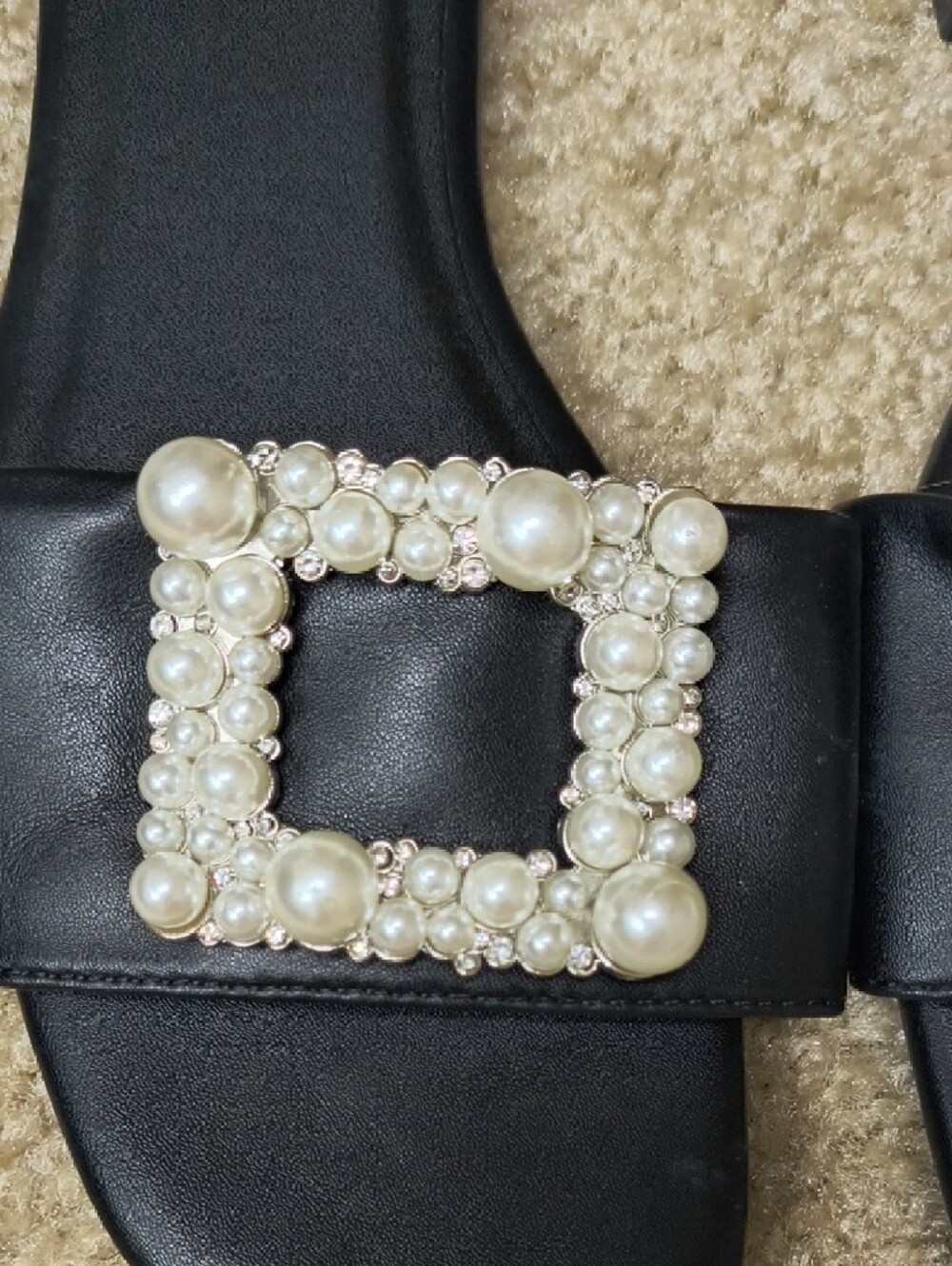 MODA Black Pearl-Embellished Slide Sandals Size 7 - Picture 4 of 8